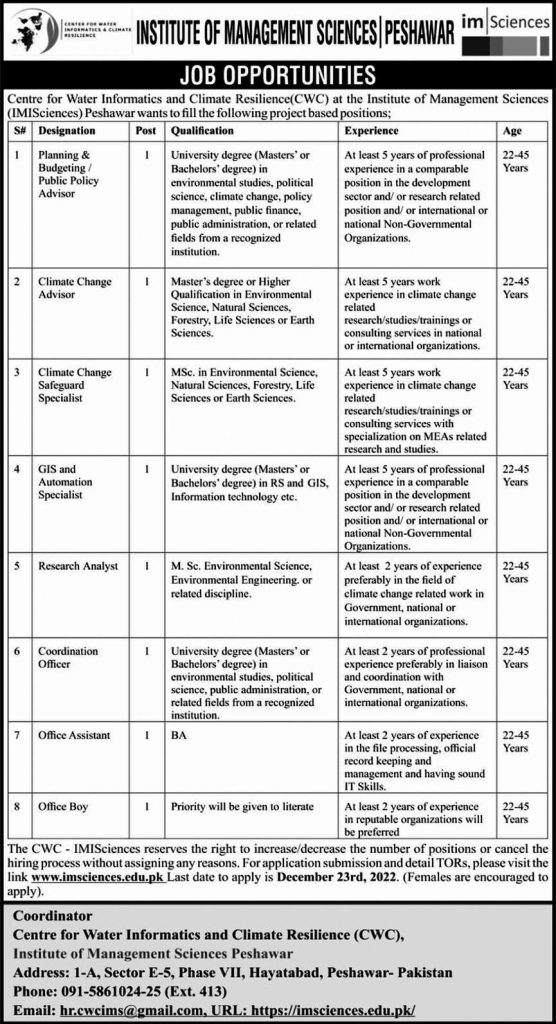 #ClimateChange Jobs at Center for Water Informatics and Climate Resilience (CWC) Peshawar