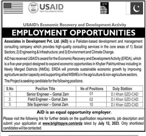 Jobs for Engineers at Climate Change project of USAID, USAID-ERDA