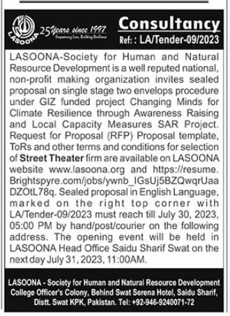 Consultancy Services for Climate Resilience Project Required in KPK, Pakistan