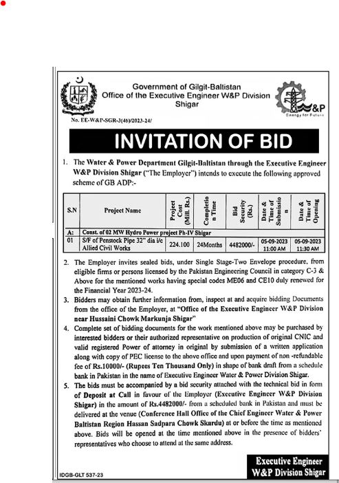 Water and Power Division of Gilgit Baltistan Needs Business Consultancy Services