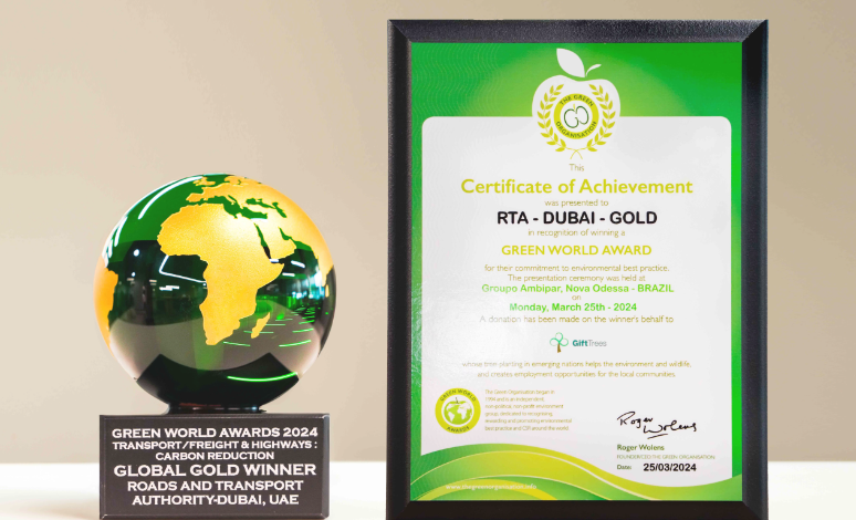 Roads and Transport Authority of Dubai Wins Global Gold at Green World Awards for Environmental Sustainability Practices