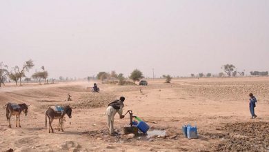 A dried-up riverbed highlighting Pakistan’s severe water crisis