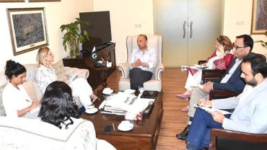 A two-member delegation of the United Kingdom, led by Jo Moir, Development Director at the British High Com-mission in Islamabad, calls on Senator Musadik Masood Malik, Federal Minister for Climate Change and Environ-mental Coordination APP75-280425 ISLAMABAD: April 28 - A two-member delegation of the United Kingdom, led by Jo Moir, Development Director at the British High Com-mission in Islamabad, calls on Senator Musadik Masood Malik, Federal Minister for Climate Change and Environ-mental Coordination. APP/FHA