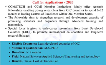 COMSTECH Opens Research Fellowships for Young Scientists from LDC OIC Countries