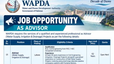 WAPDA Jobs 2026: Advisor Water Supply, Irrigation & Drainage Vacancy in Lahore 1 Job Opportunity as Advisor in Water Body WAPDA of Pakistan 2026